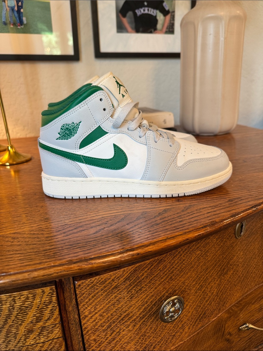 Nike Air Jordan 1 Mid White Green Leather Sneaker